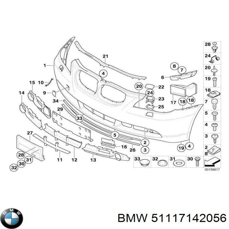 Решетка бампера переднего правая 51117142056 BMW