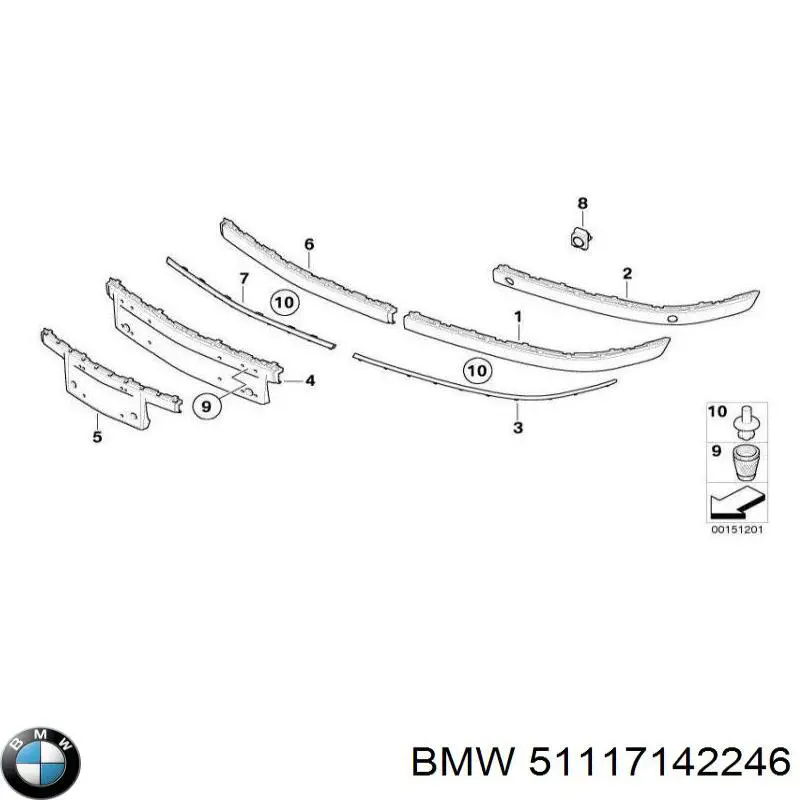 51117142246 BMW moldura direita do pára-choque dianteiro