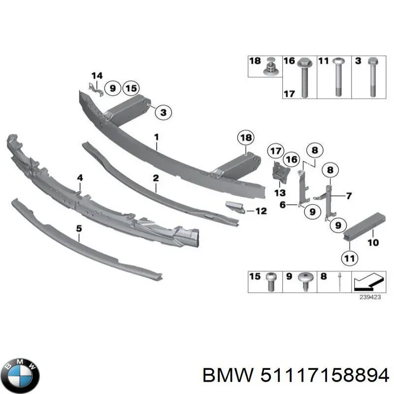 Правое крепление переднего бампера BMW 51117158894 цена, от 21.54 USD