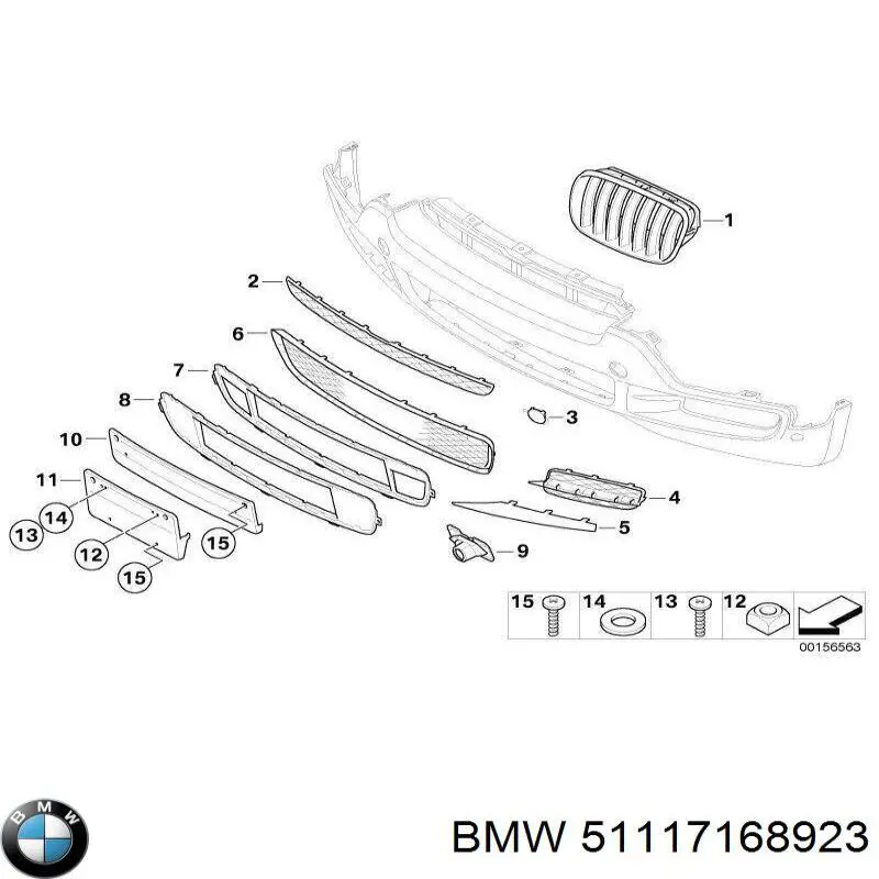 51117168923 BMW молдинг решетки бампера переднего левый