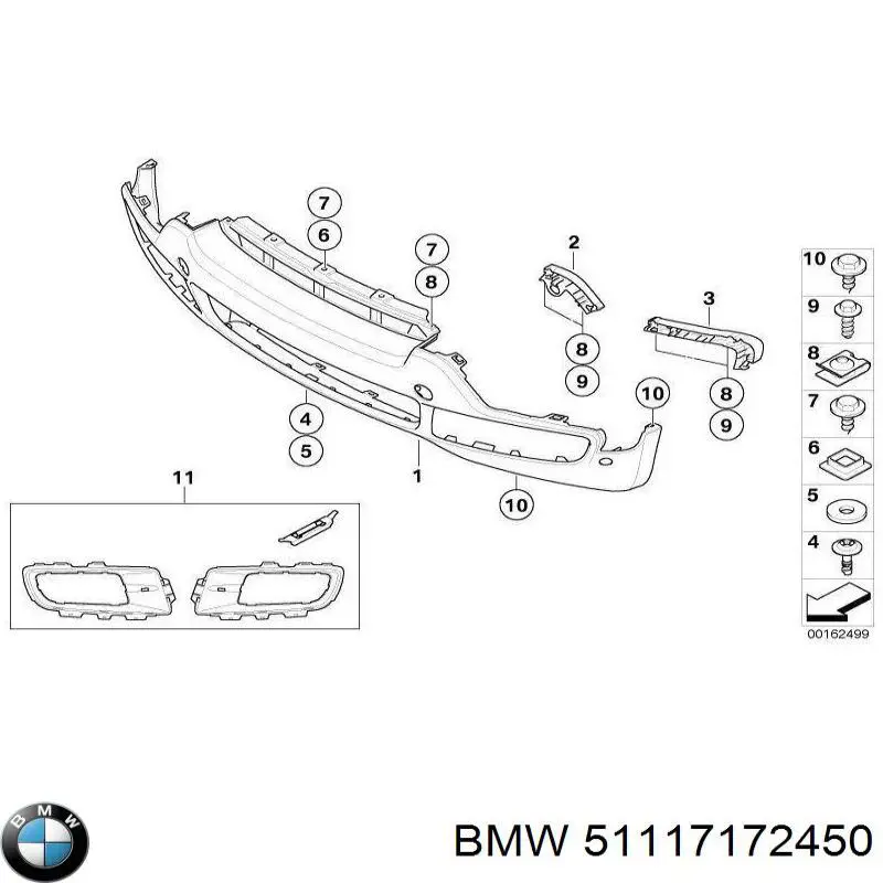 Заглушка (решетка) противотуманных фар бампера переднего 51117172450 BMW