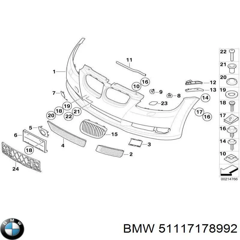 Решетка бампера переднего правая 51117178992 BMW