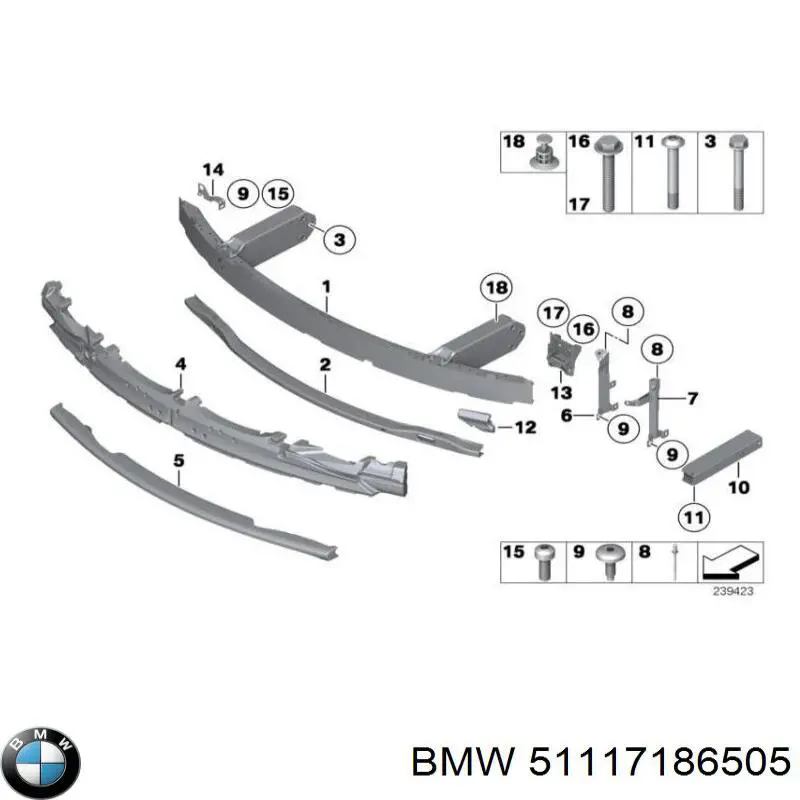 Решетка бампера переднего левая 51117186505 BMW