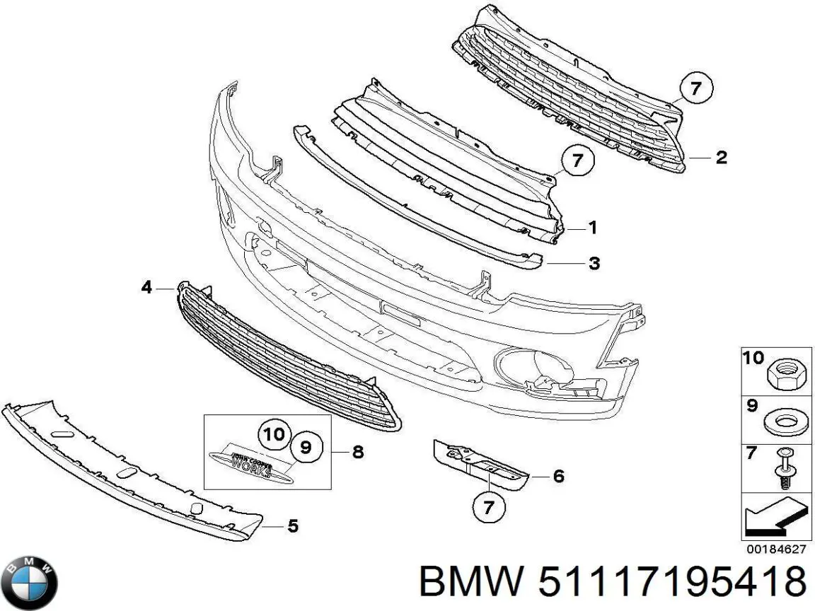 51117195418 BMW placa sobreposta inferior de grelha do radiador