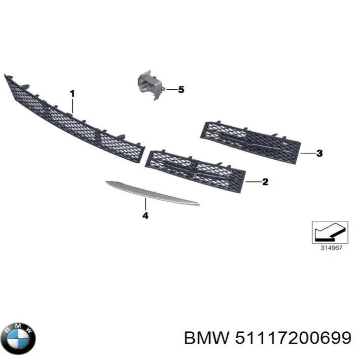 Решетка переднего бампера, левая BMW 51117200699 цена, от 12.68 USD