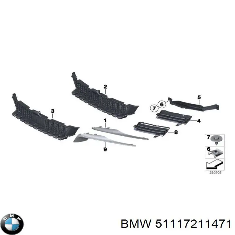 51117211471 BMW Центральная решетка переднего бампера
