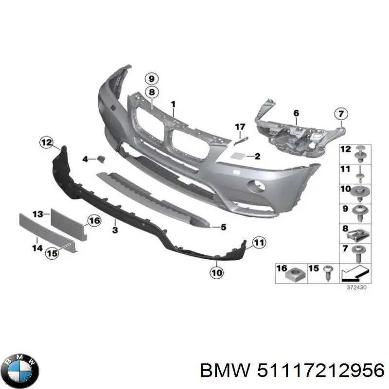 51117212956 BMW consola do pára-choque dianteiro direito