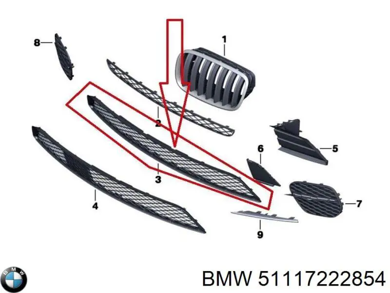 51117222854 BMW решетка бампера переднего центральная