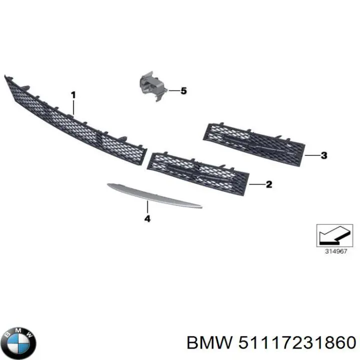 51117231860 BMW молдинг бампера переднего правый