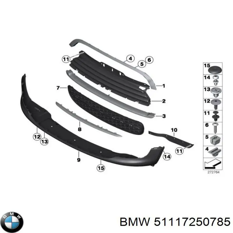 51117250785 BMW Центральная решетка переднего бампера