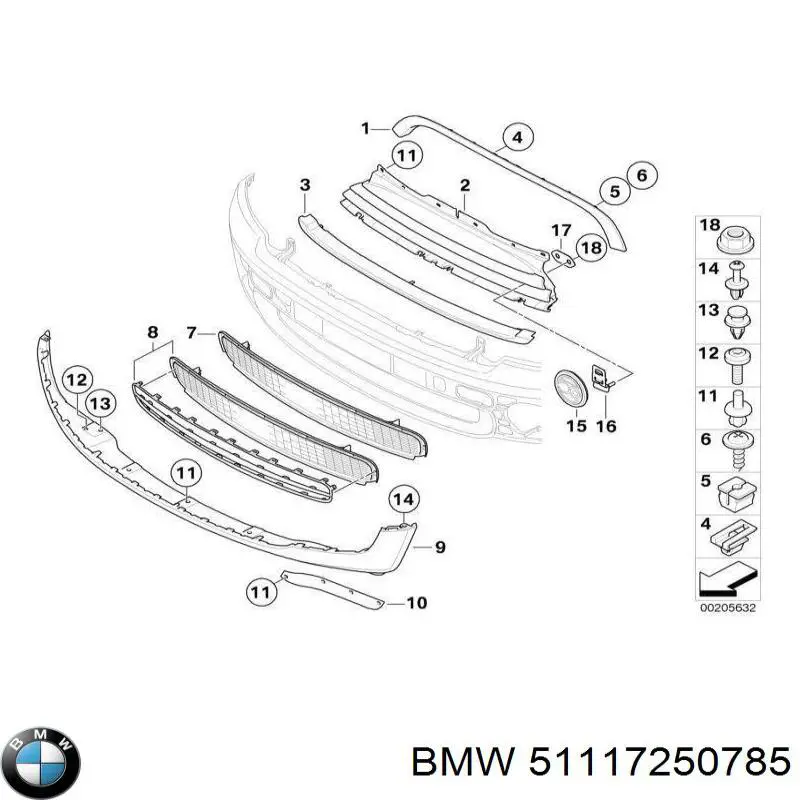 Решетка бампера переднего центральная BMW 51117250785 цена, от 42.94 USD
