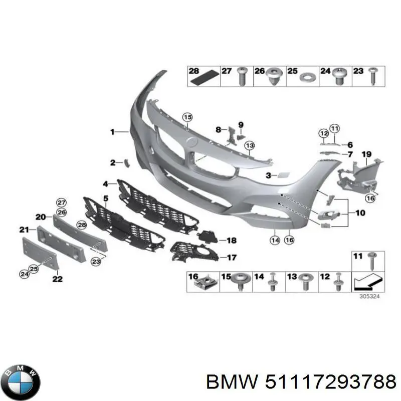 Кронштейн бампера переднего правый 51117293788 BMW