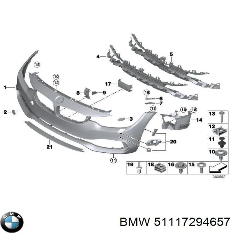 Решетка бампера переднего центральная 51117294657 BMW