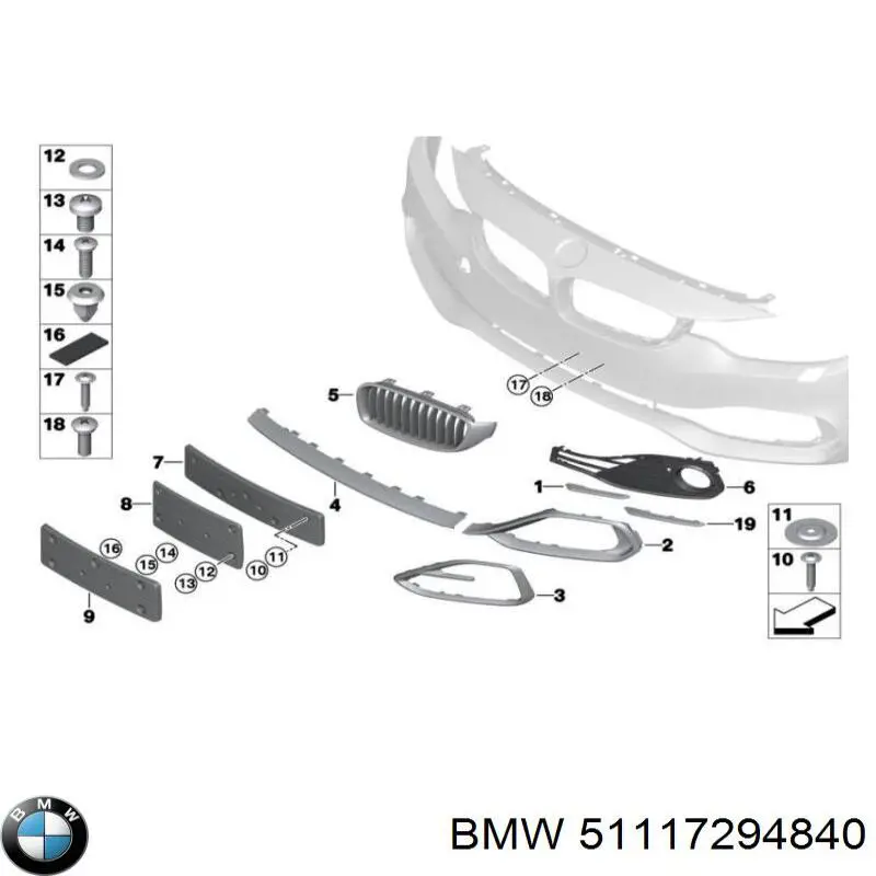 Ободок (окантовка) фары противотуманной правой BMW 51117294840 цена, от 27.48 USD