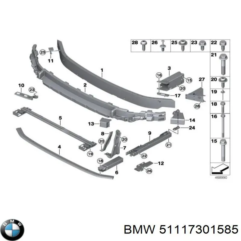 51117301585 BMW Кронштейн усилителя переднего бампера