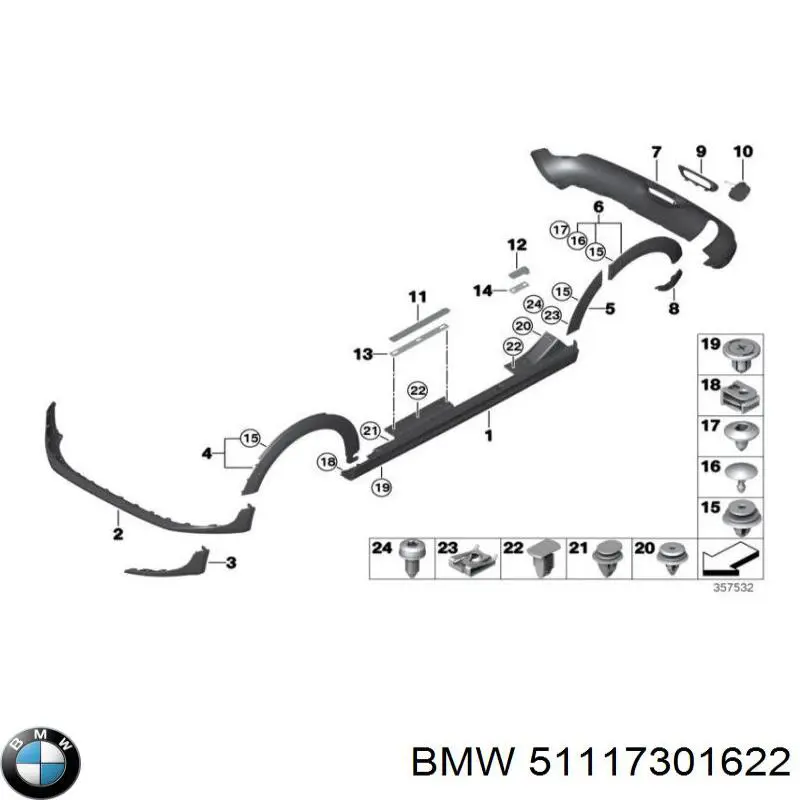Спойлер переднего бампера 51117301622 BMW