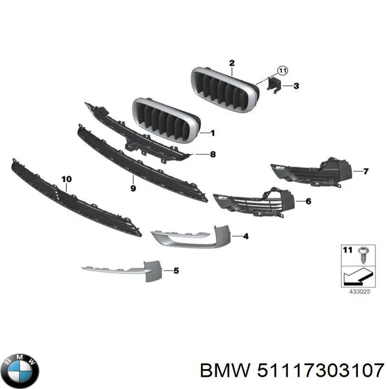 Решетка радиатора левая BMW 51117303107 цена, от 30.85 USD