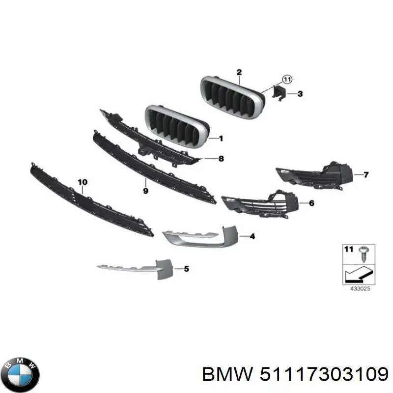 Решетка радиатора левая BMW 51117303109 цена, от 91.08 USD