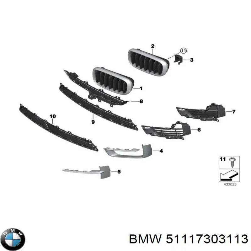 Молдинг решетки бампера переднего левый BMW 51117303113 цена, от 28.08 USD