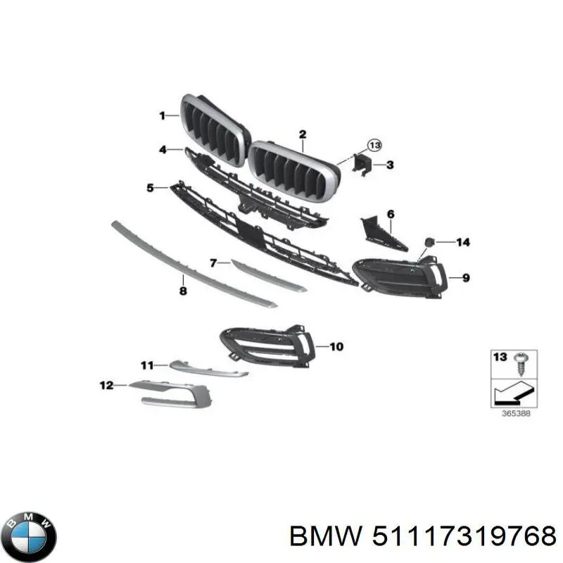 Решетка бампера переднего нижняя 51117319768 BMW