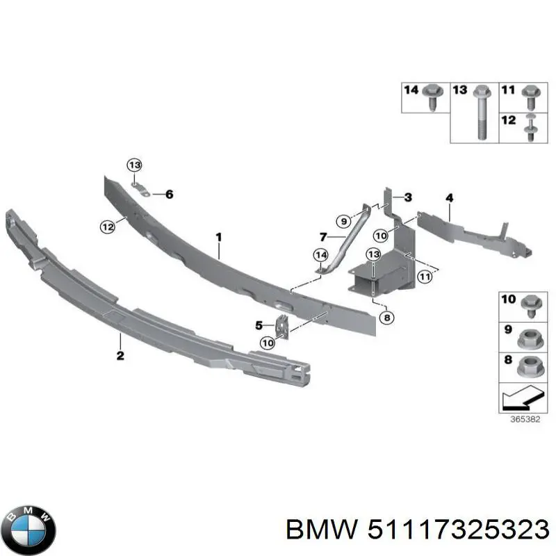 Кронштейн бампера переднего левый 51117325323 BMW