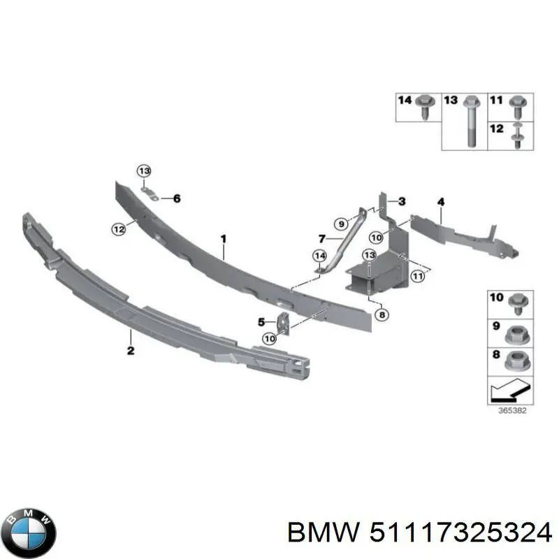 Кронштейн бампера переднего правый 51117325324 BMW