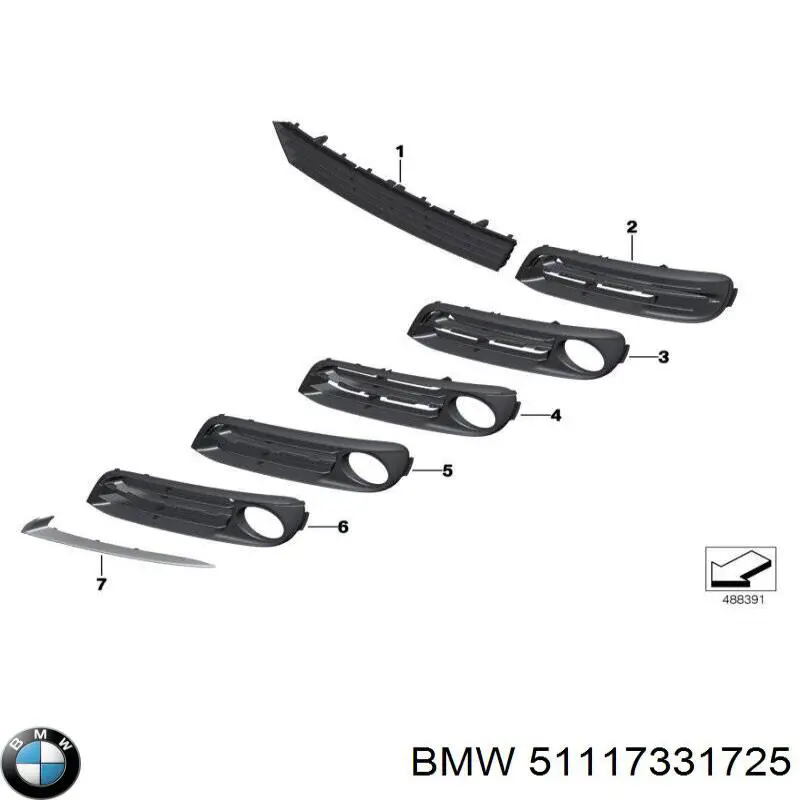 Решетка бампера переднего центральная BMW 51117331725