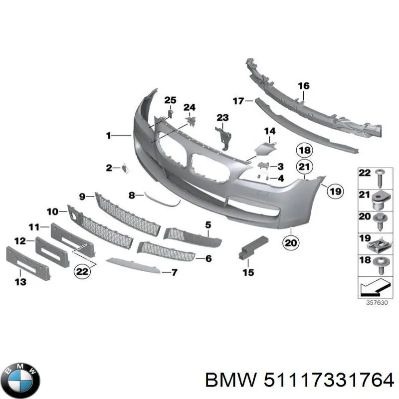 51117331764 BMW Молдинг решетки бампера переднего правый