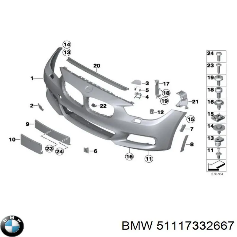 Заглушка бампера буксирувального гака, передня 51117332667 BMW