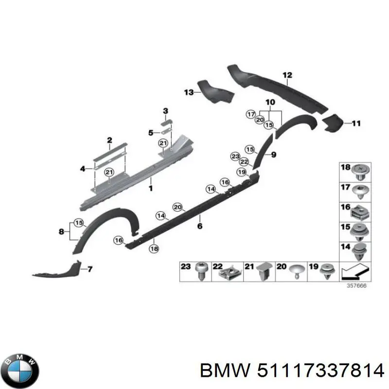 Спойлер переднего бампера правый 51117337814 BMW