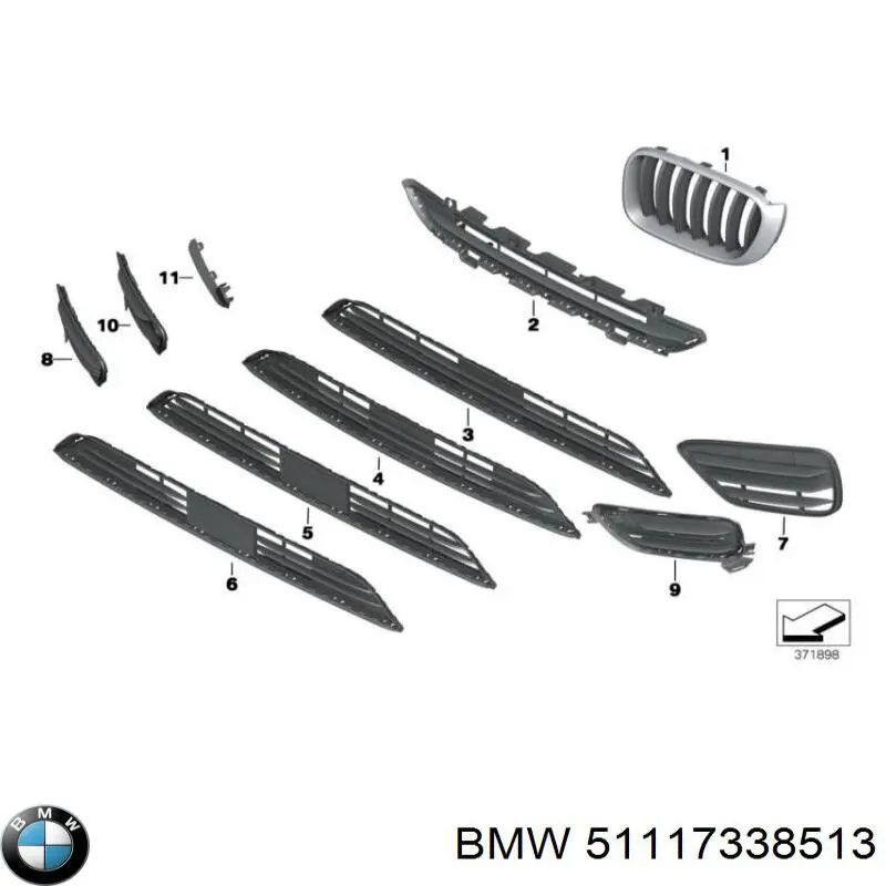 51117338513 BMW Решетка переднего бампера, левая нижняя