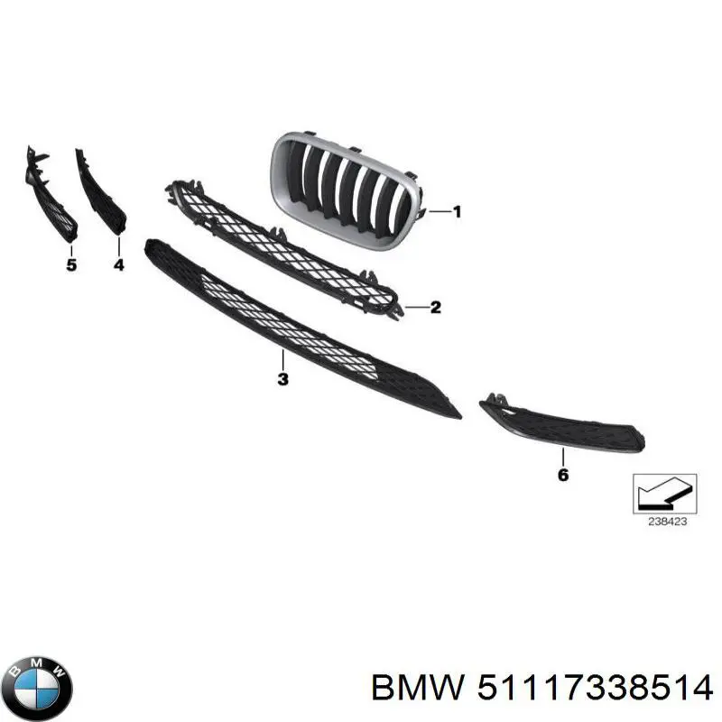 Решетка бампера переднего правая нижняя BMW 51117338514 цена, от 33.31 USD