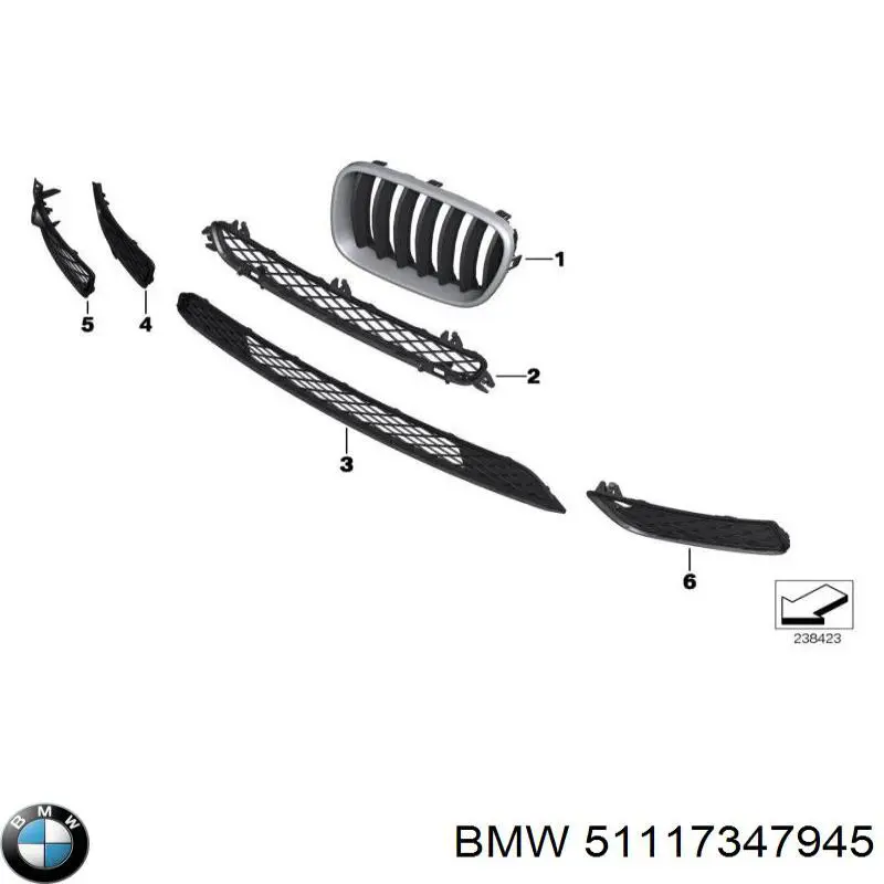 Решетка бампера переднего левая 51117347945 BMW