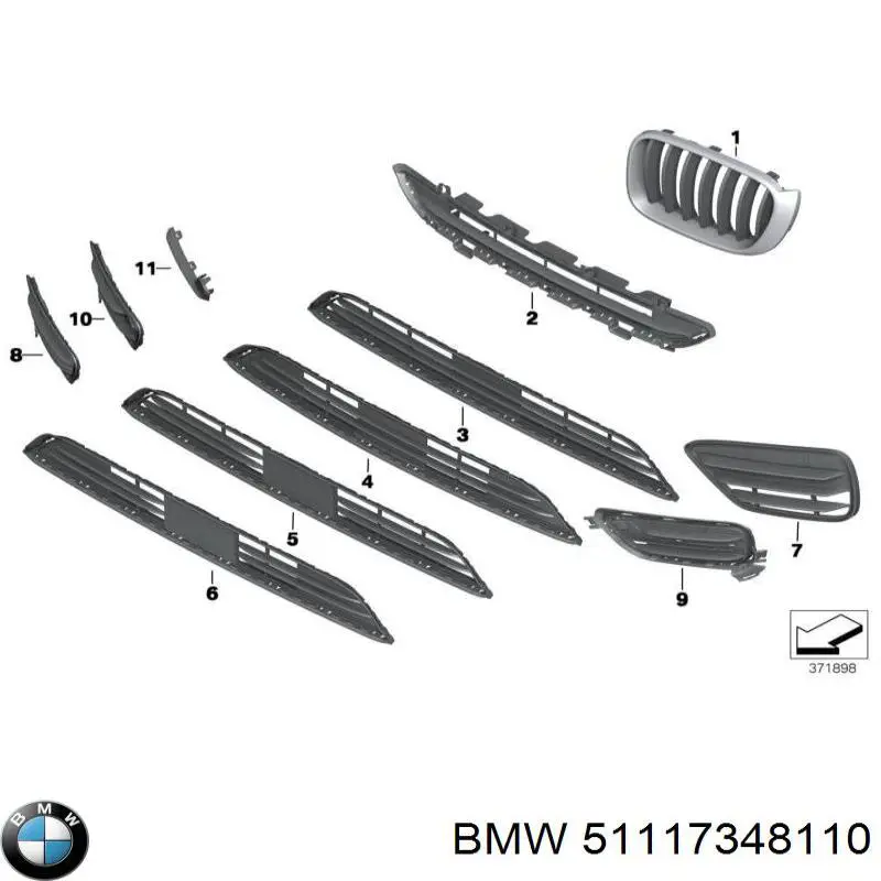 Решетка переднего бампера, правая BMW 51117348110 цена, от 67.33 USD