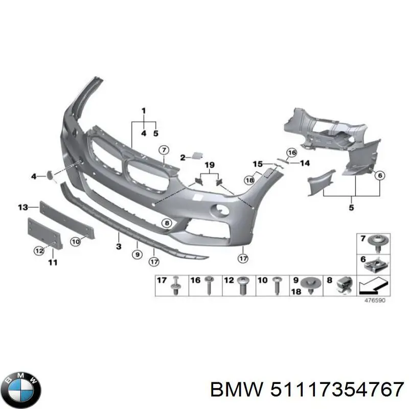 Кронштейн крепления крыла переднего левого передний BMW 51117354767