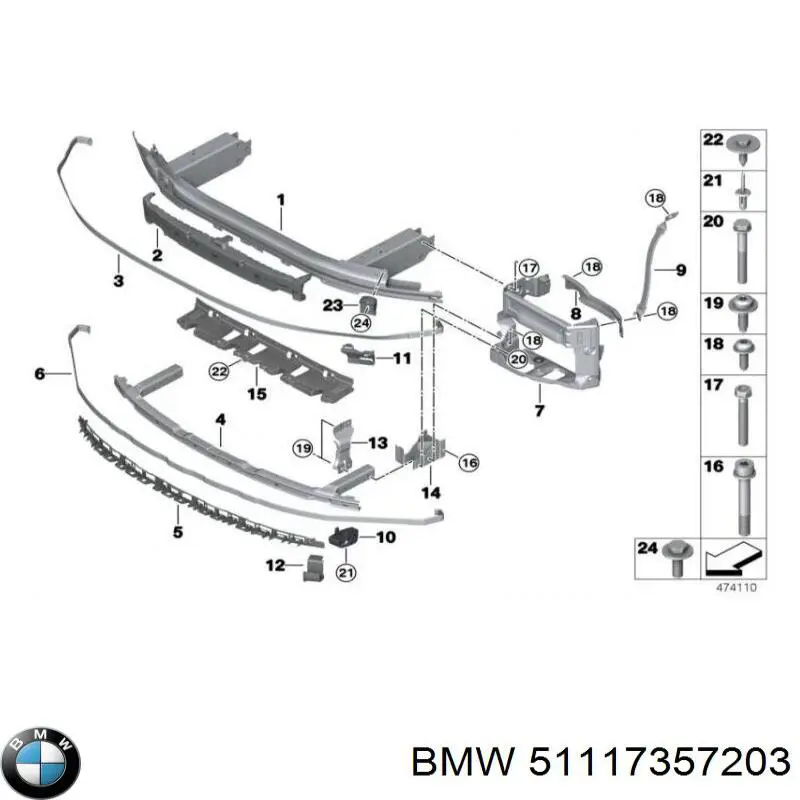 Направляющая переднего бампера 51117357203 BMW