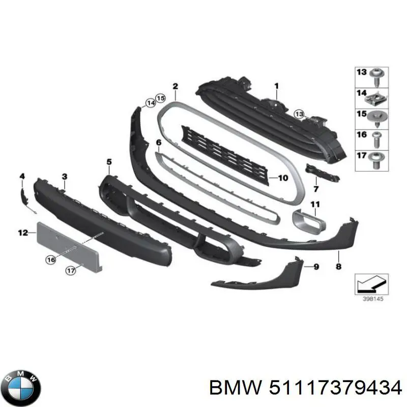 51117379434 BMW placa sobreposta central do pára-choque dianteiro