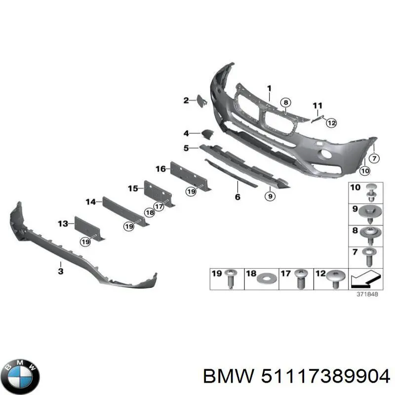 Спойлер переднего бампера 51117389904 BMW