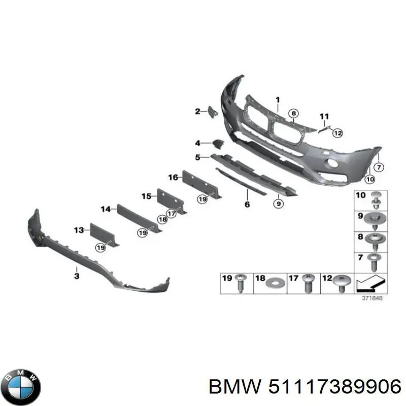 Передний бампер 51117389906 BMW