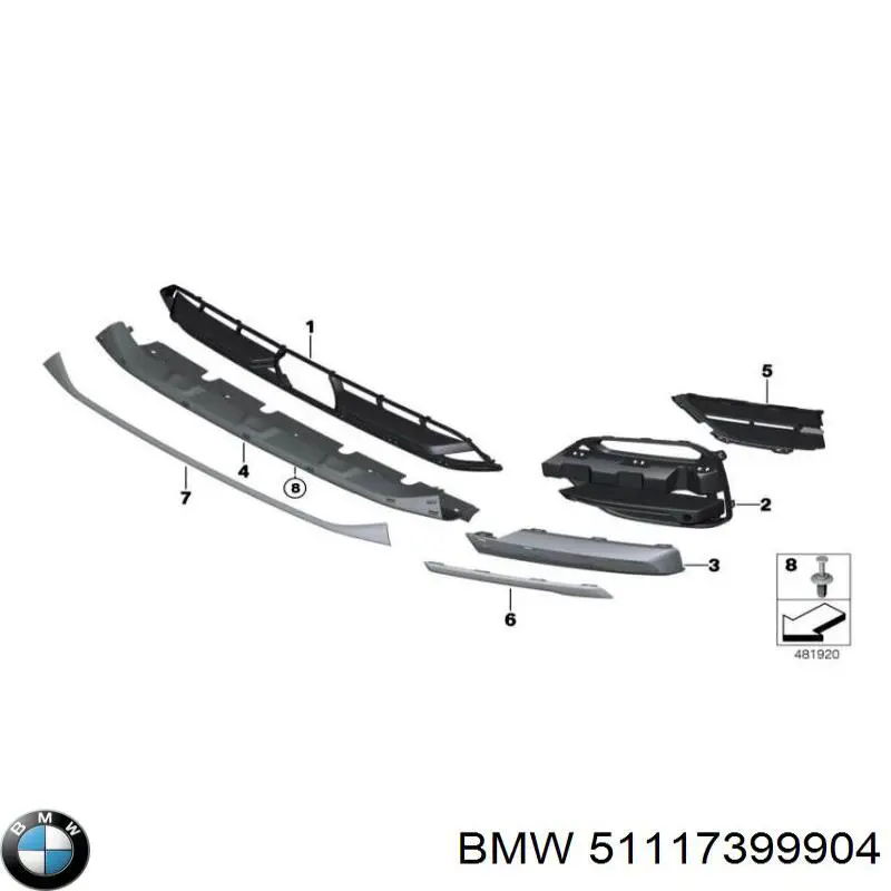Заглушка (решетка) противотуманных фар бампера переднего правая BMW 51117399904
