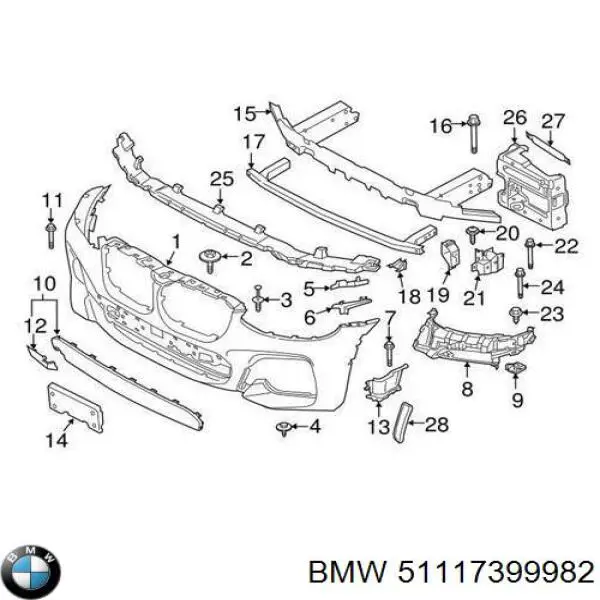 51117399982 BMW направляющая переднего бампера правая
