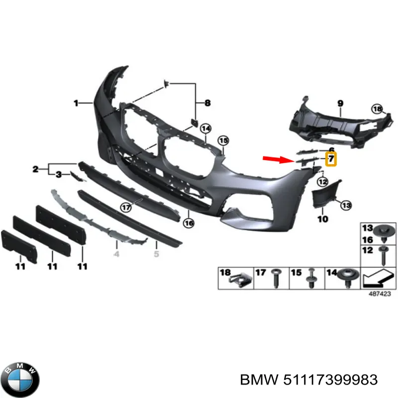 Направляющая переднего бампера 51117399983 BMW