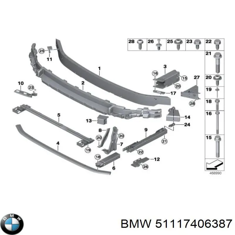 Кронштейн усилителя переднего бампера BMW 51117406387