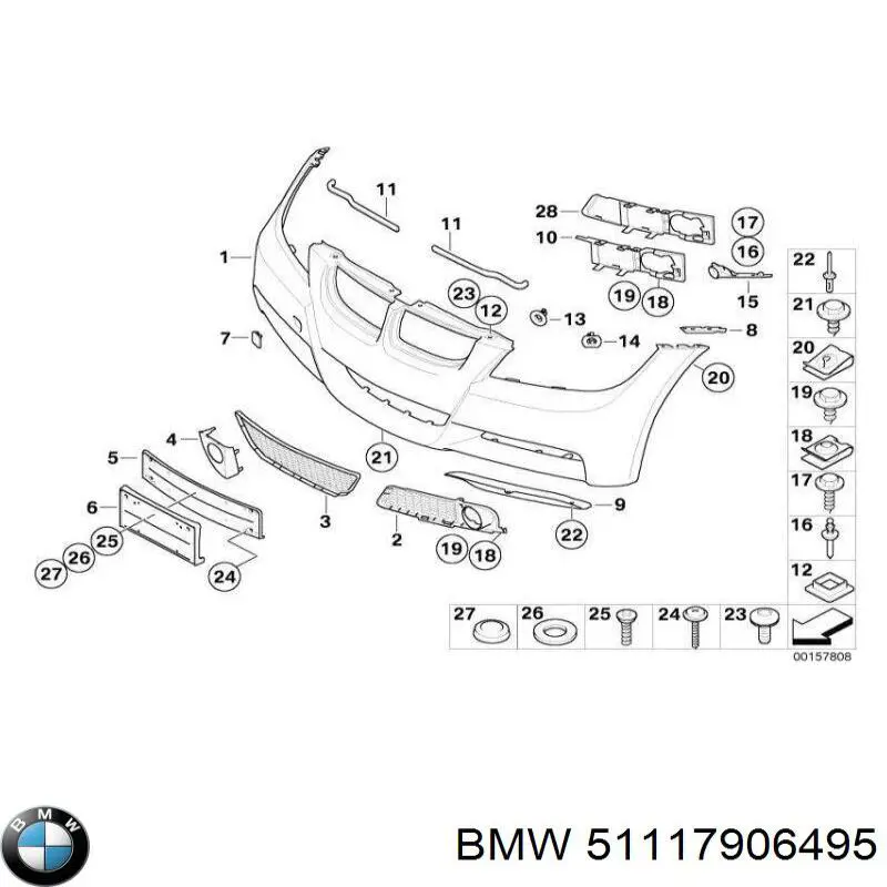 Заглушка (решетка) противотуманных фар бампера переднего левая на BMW 3 (E90) купить.