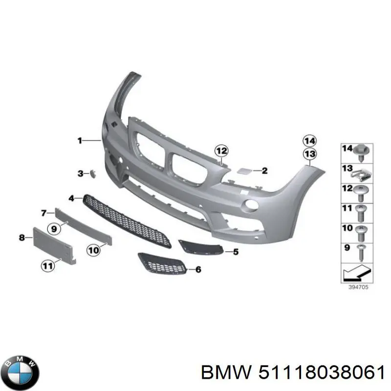 51118038061 BMW grelha esquerda do pára-choque dianteiro