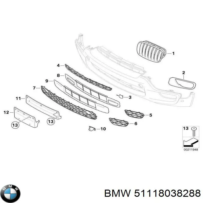 Решетка бампера переднего правая на BMW X5 E70