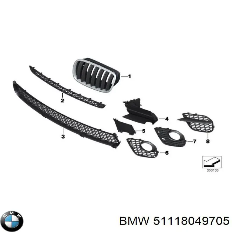 Решетка бампера переднего центральная 51118049705 BMW