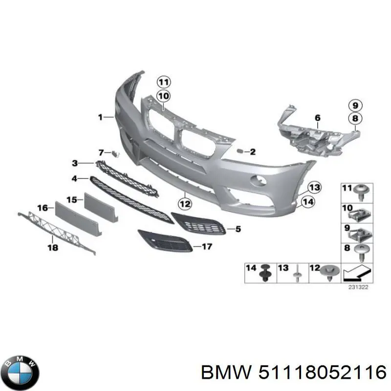 Передний бампер 51118052116 BMW