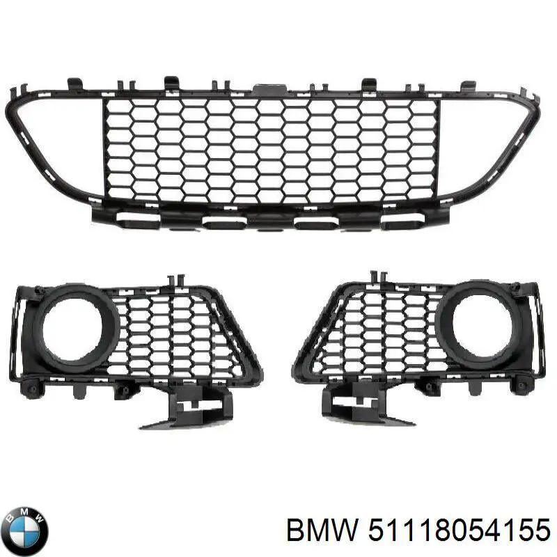 Заглушка (решетка) противотуманных фар бампера переднего левая 51118054155 BMW