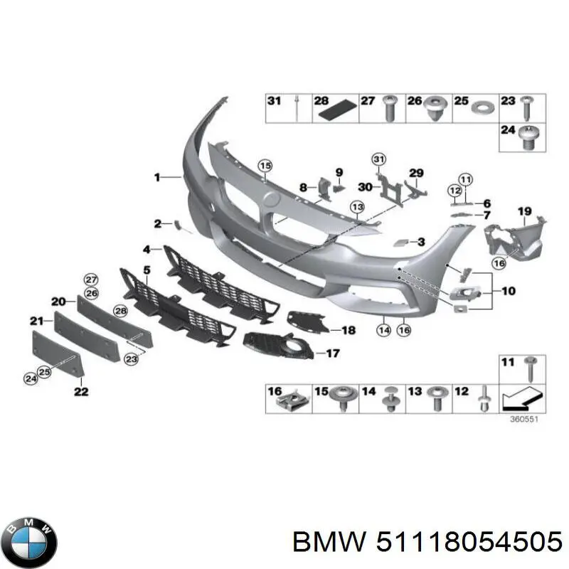 Решетка бампера переднего центральная 51118054505 BMW